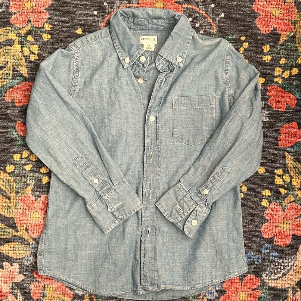 Crewcuts Boys Long-Sleeve Chambray Denim Button-Down Shirt, Size 4-5
